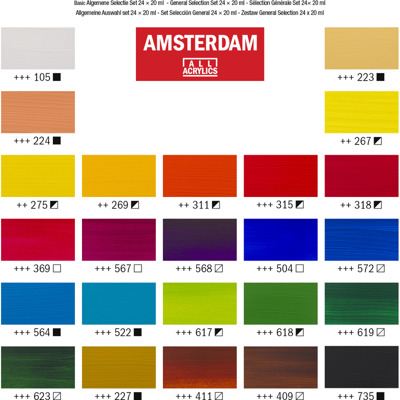 Amsterdam Acrylfarben Standard Series Allgemeine Auswahl Set, 20 ml, assortiert, 24 Stück - 8712079329334_05_ow