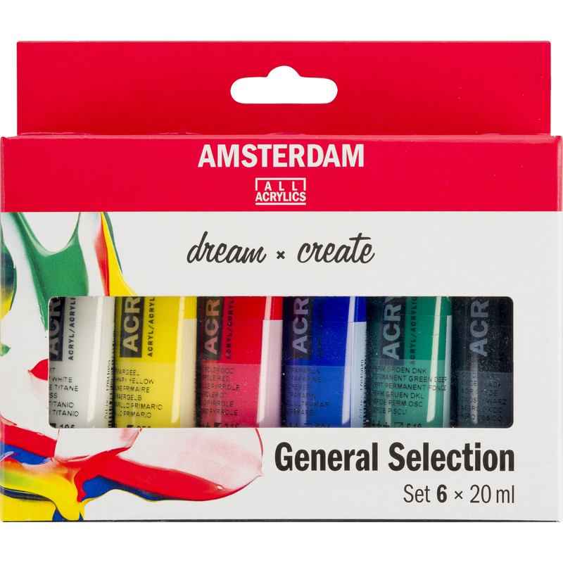 Amsterdam Acrylfarben Standard Series Allgemeine Auswahl Set, 20 ml, assortiert, 6 Stück - 8712079329310_01_ow