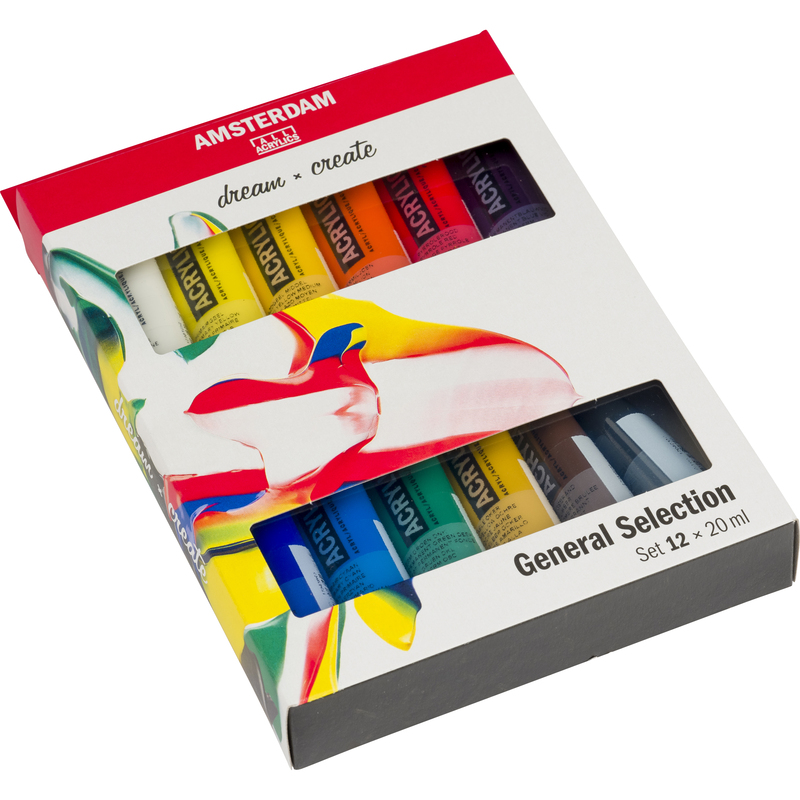 Amsterdam Standard Series Acrylfarben Allgemeine Auswahl Set, 20 ml, assortiert, 12 Stück - 8712079329327_02_ow