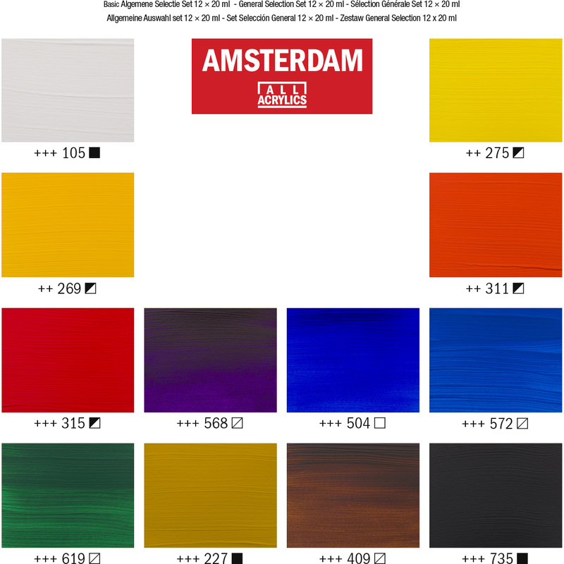 Amsterdam Standard Series Acrylfarben Allgemeine Auswahl Set, 20 ml, assortiert, 12 Stück - 8712079329327_05_ow