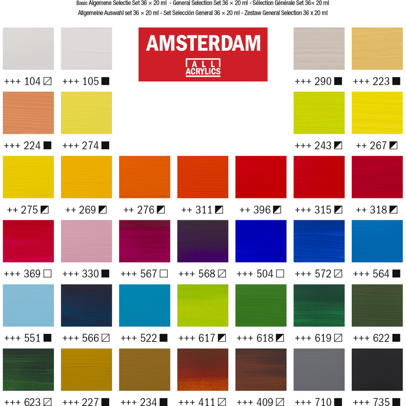 Amsterdam Standard Series Acrylfarben Allgemeine Auswahl Set, 20 ml, assortiert, 36 Stück - 8712079456825_02_ow