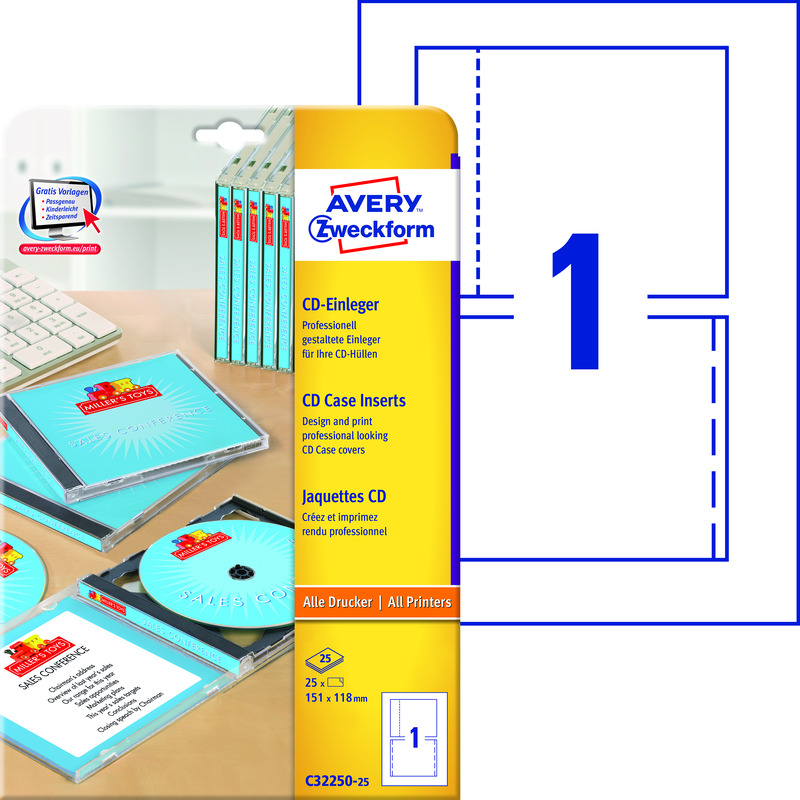Avery Zweckform CD-Einleger, C32250-25, 151 x 118 mm, 25 Blatt - 4004182242834_01_ow