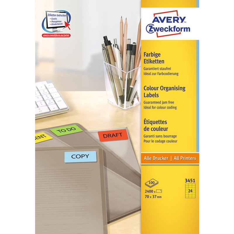 Avery Zweckform Etiketten, 3451Z, 70 x 37 mm, 100 Blatt