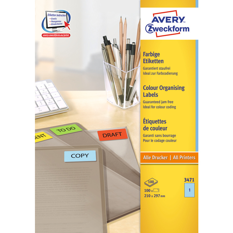 Avery Zweckform Etiketten, 3471Z, 210 x 297 mm, 100 Blatt