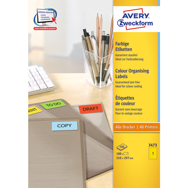Avery Zweckform Etiketten, 3473Z, 210 x 297 mm, 100 Blatt - 4004182034736_01_ow