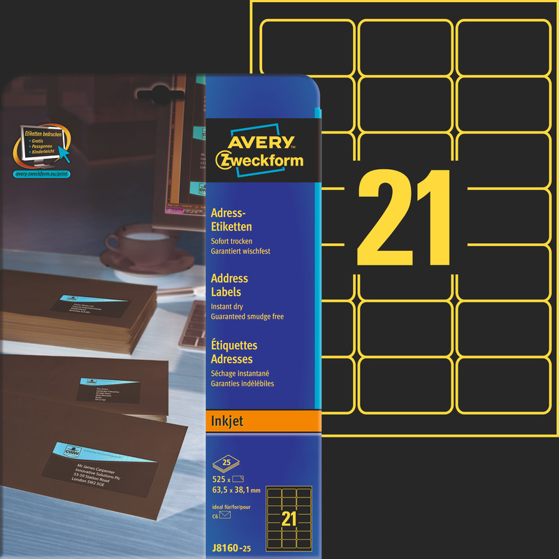 Avery Zweckform Etiketten, J8160-25, 63.5 x 38.1 mm, 25 Blatt