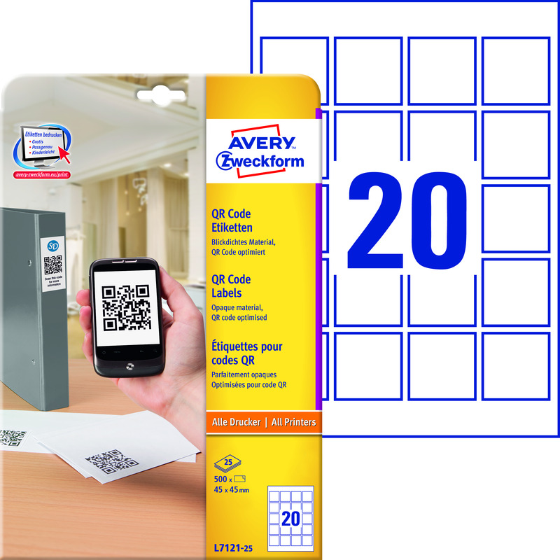 Avery Zweckform Etiketten QR Code, L7121-25, 45 x 45 mm, 25 Blatt - 4004182052808_01_ow