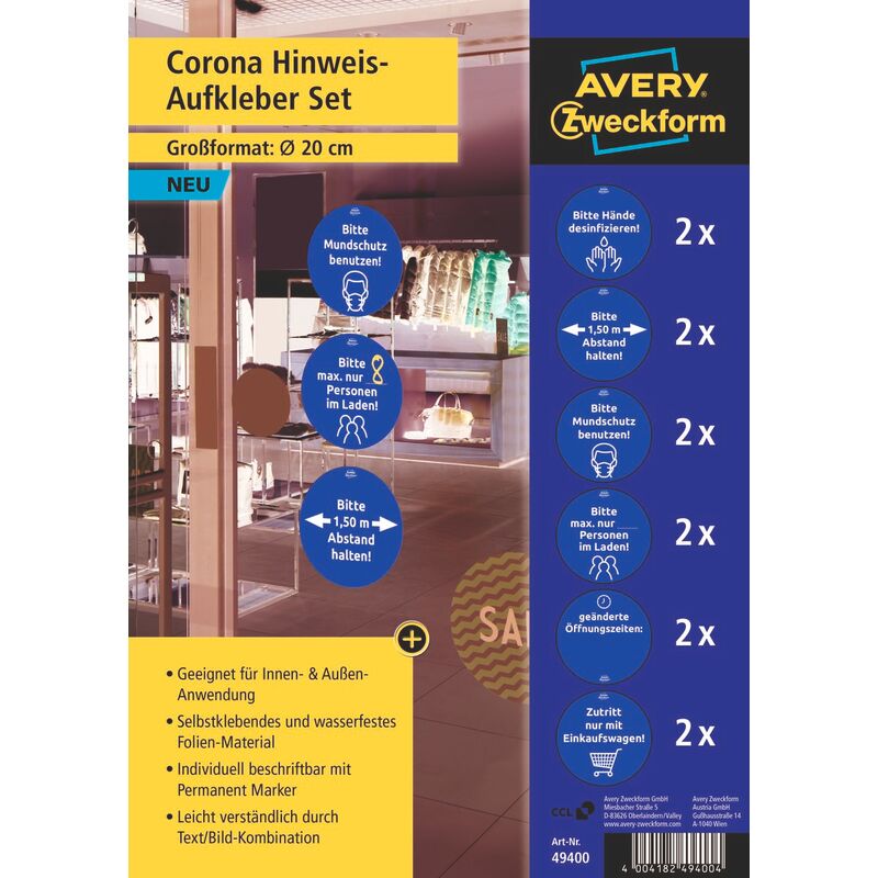 Avery Zweckform Etiketten Warnschilder Set, 49400, 200 mm, 12 Blatt