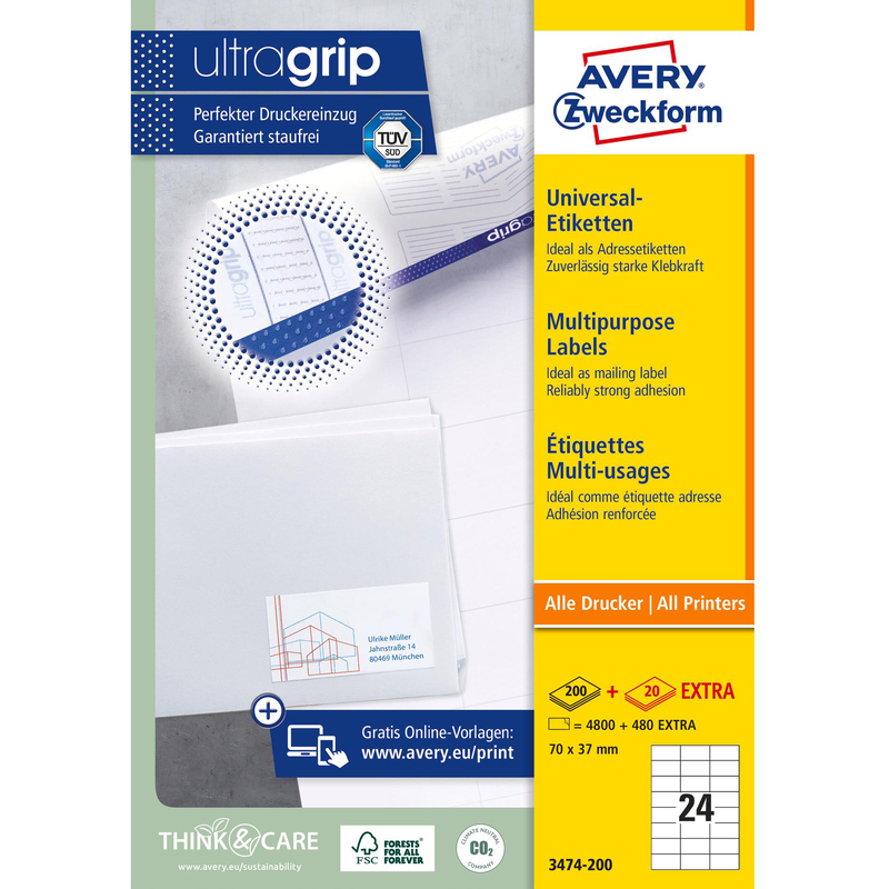 Avery Zweckform étiquettes, 3474-200, 70 x 37 mm, 220 feuilles - 4004182249512_03_ow