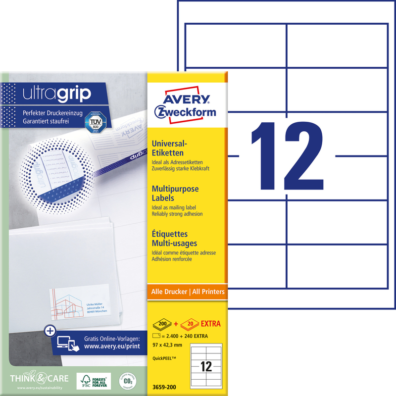 Avery Zweckform étiquettes, 3659-200, 42.3 x 97 mm, 220 feuilles - 4004182249543_01_ow
