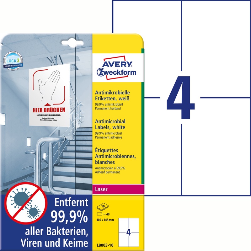 Avery Zweckform étiquettes antimicrobiennes, blanches , L8003-10