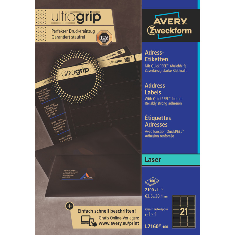 Avery Zweckform étiquettes, L7160-100, 63.5 x 38.1 mm, 100