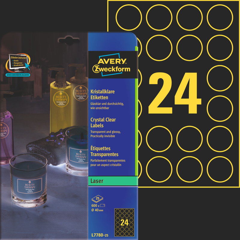 Avery Zweckform étiquettes transparent, L7780-25, 40 mm, 25