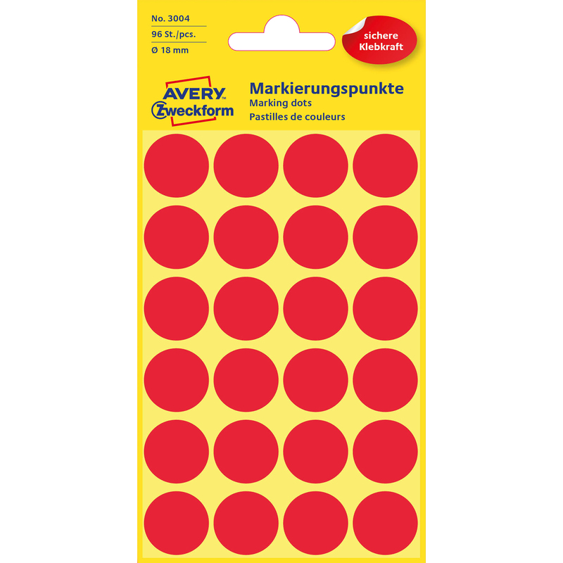 Avery Zweckform pastilles de couleur, 3004Z, 18 mm, rouge - 4004182030042_01_ow