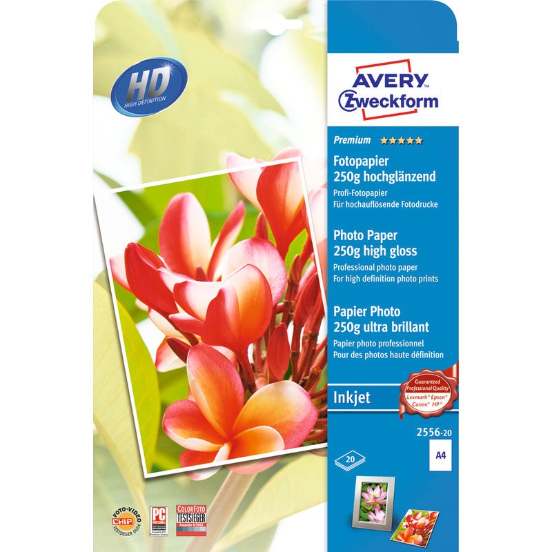 Avery Zweckform Premium Fotopapier, A4, 250 g/m2, hochglanz