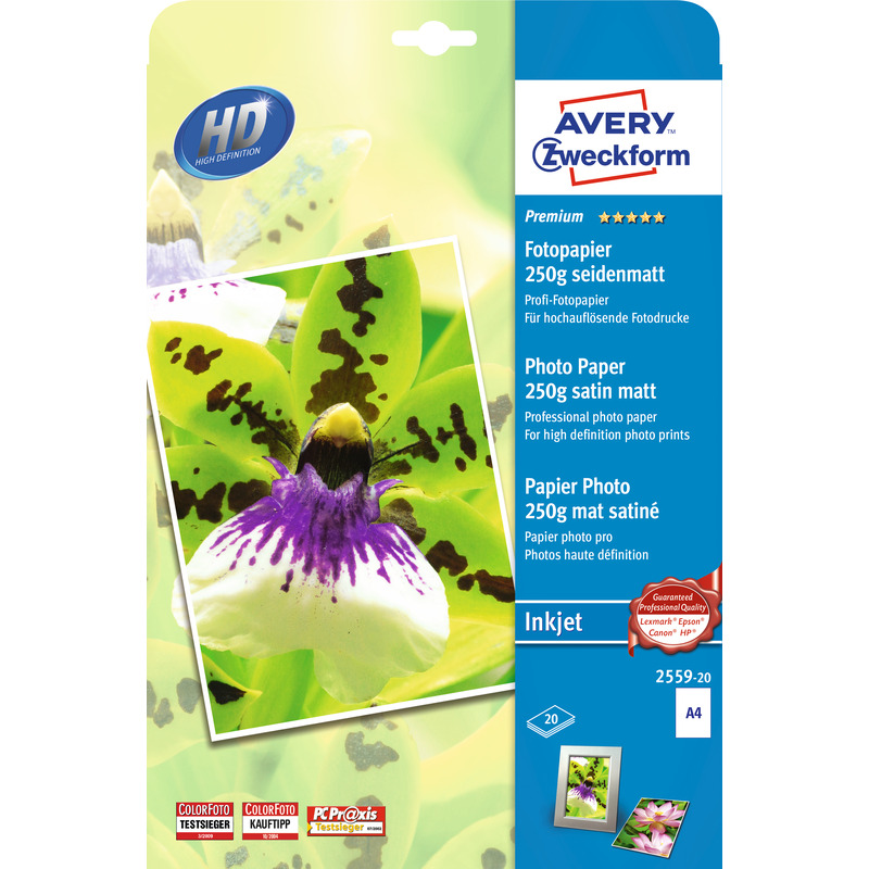 Avery Zweckform Premium Fotopapier, A4, 250 g/m2, seidenmatt - 4004182410165_01_ow