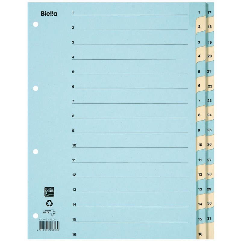 Biella Karton-Register, blau/beige, A4, 1-31