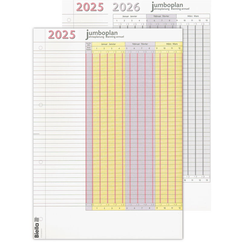Biella planificateur annuel 2025 Jumboplan, 2 pièces, 12 mois / page - 7611365506071_03_ow