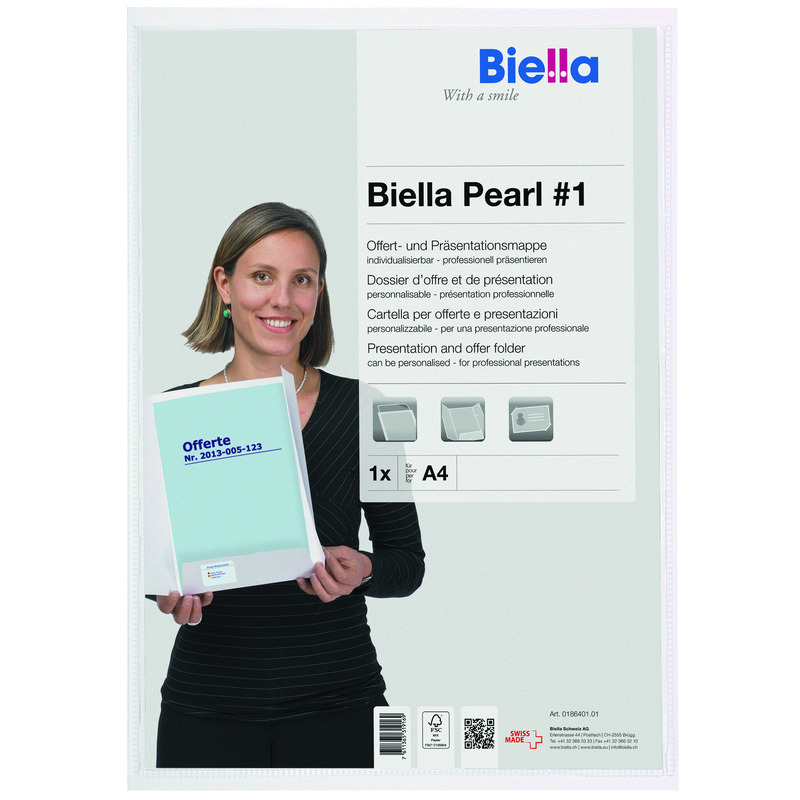Biella Präsentationsmappe Pearl #1, mit Sichttasche, 50 Stück, A4, weiss - 7611365337897_01_ow