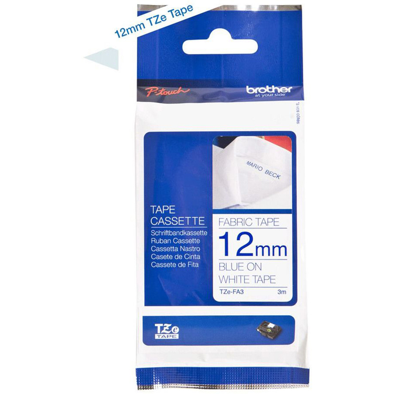 Brother P-Touch Textilaufbügelband TZe-FA3, 12 mm, blau auf weiss - 4977766691710_01_ow