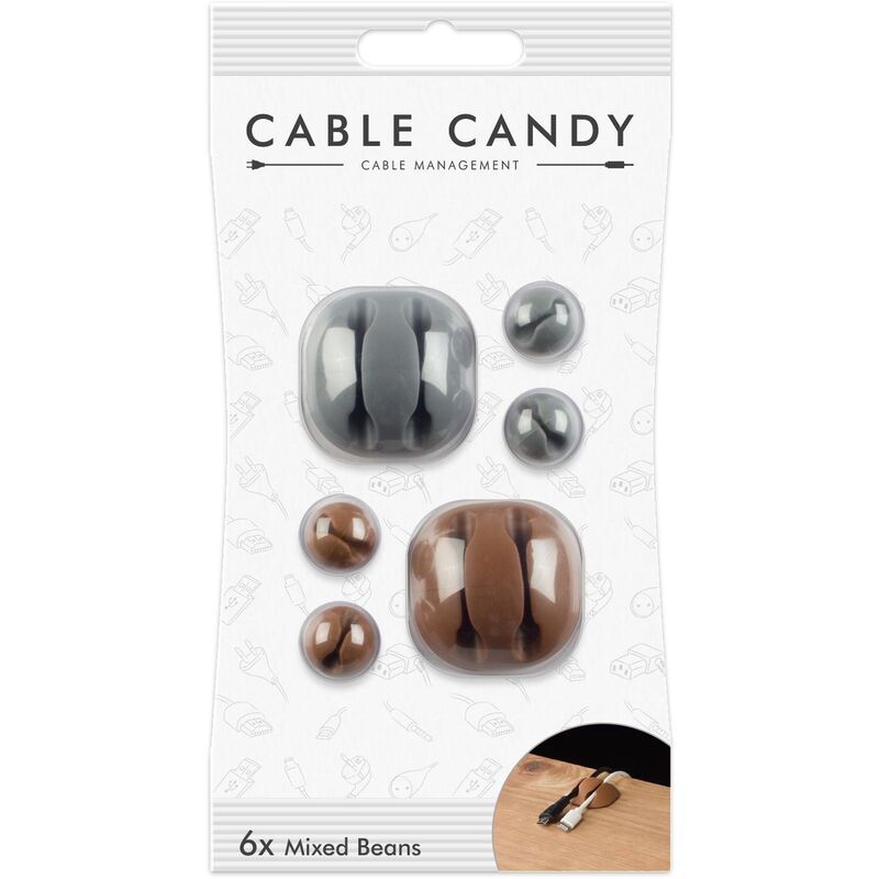 S-Electro Cable Candy clips pour câble Mixed Beans, 6 ès, gris/brun - 9005177137819_01_ow