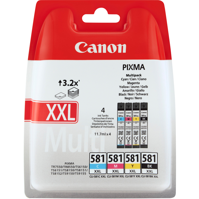 Canon CLI-581 XXL cartouches dencre multipack, cyan, jaune, magenta, noir - 8714574652184_01_ow
