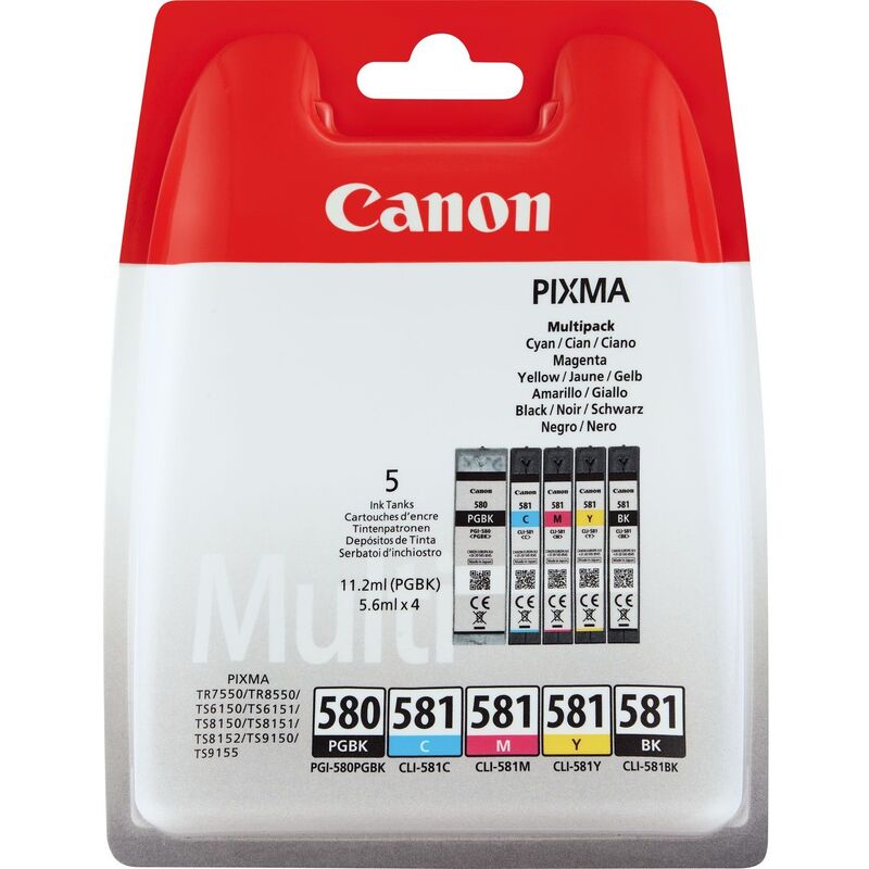 Canon PGI-580PGBK/CLI-581 Tintenpatronen schwarz, magenta, pigment cyan, gelb, Multipack, schwarz