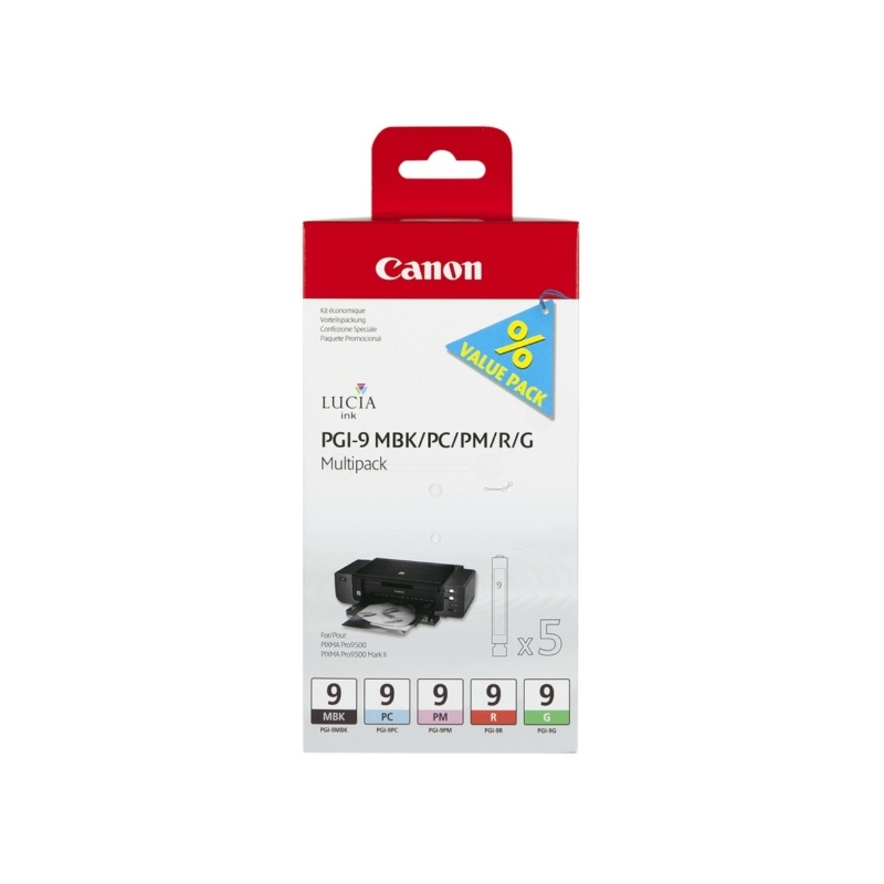 Canon PGI-9MUL Tintenpatronen Multipack, matt schwarz, foto cyan, foto magenta, rot, grün - 8714574564357_01_ow