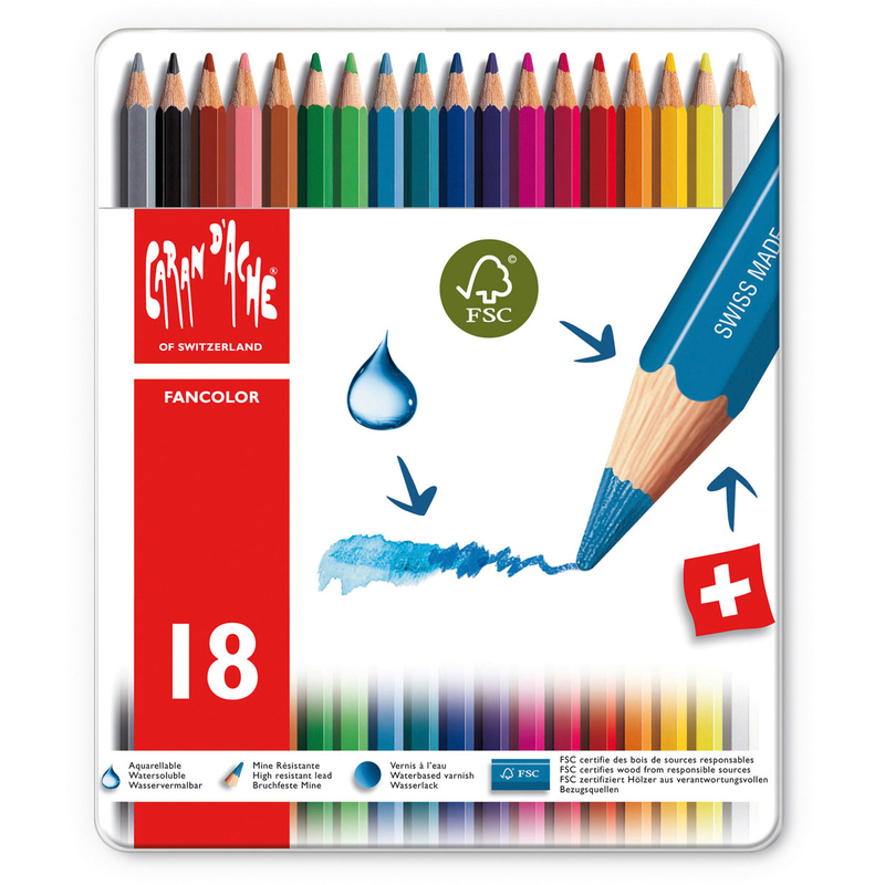 Caran d'ache crayons de couleur aquarellables boîte à 18