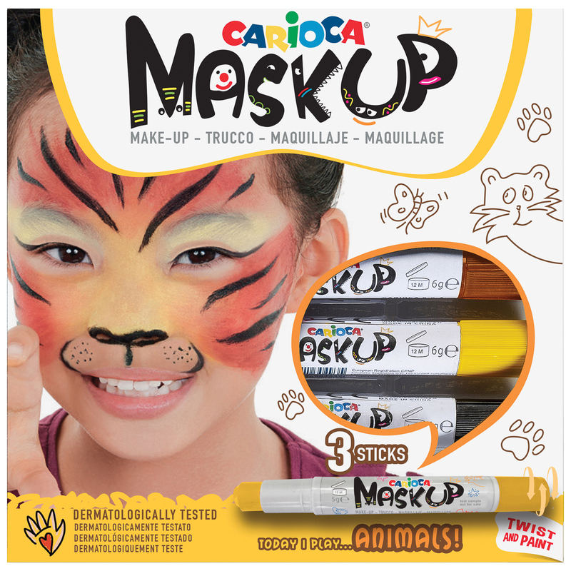 Carioca peinture pour le visage Mask-Up, animaux, 3 pièces, brun, jaune, noir - 8003511430481_01_ow
