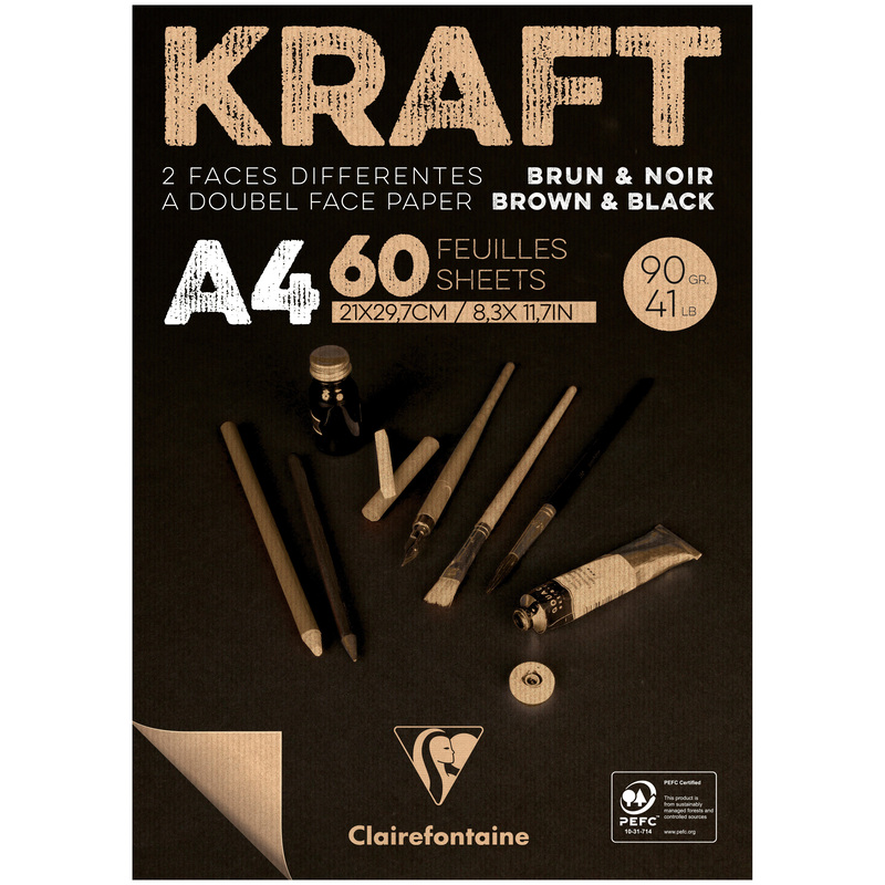 Clairefontaine bloc à dessin Kraft, brun/noir, A4, neutre - 3329689758185_01_ow