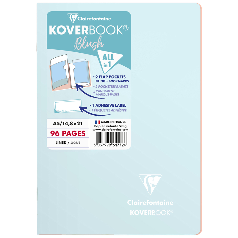Clairefontaine cahier Koverbook Blush, A5, ligné, bleu glace/corail - 3037929617726_01_ow