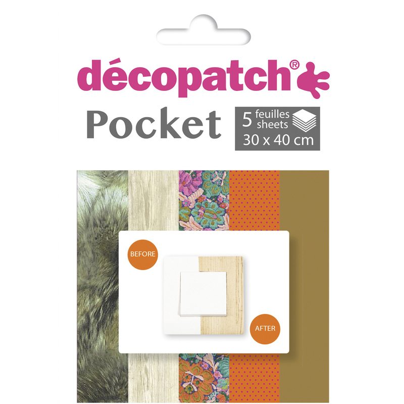 Décopatch Bastelpapier Pocket Nr. 10, 30 x 40 cm, assortiert, 5 Blatt - 3609510240103_01_ow
