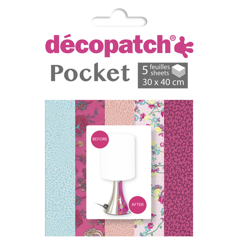 Décopatch Bastelpapier Pocket Nr. 21, 30 x 40 cm, assortiert, 5 Blatt - 3609510240219_01_ow