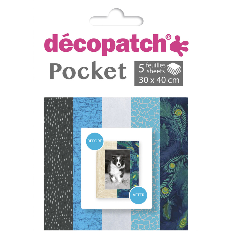 Décopatch Bastelpapier Pocket Nr. 8, 30 x 40 cm, assortiert, 5 Blatt - 3609510240080_01_ow
