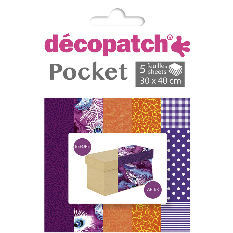 Décopatch Papier de bricolage Pocket no. 7, 30 x 40 cm, assortis, 5 feuilles - 3609510240073_01_ow