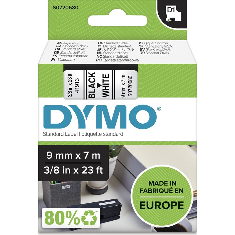 Dymo ruban D1, S0720680, 9 mm, noir sur blanc 