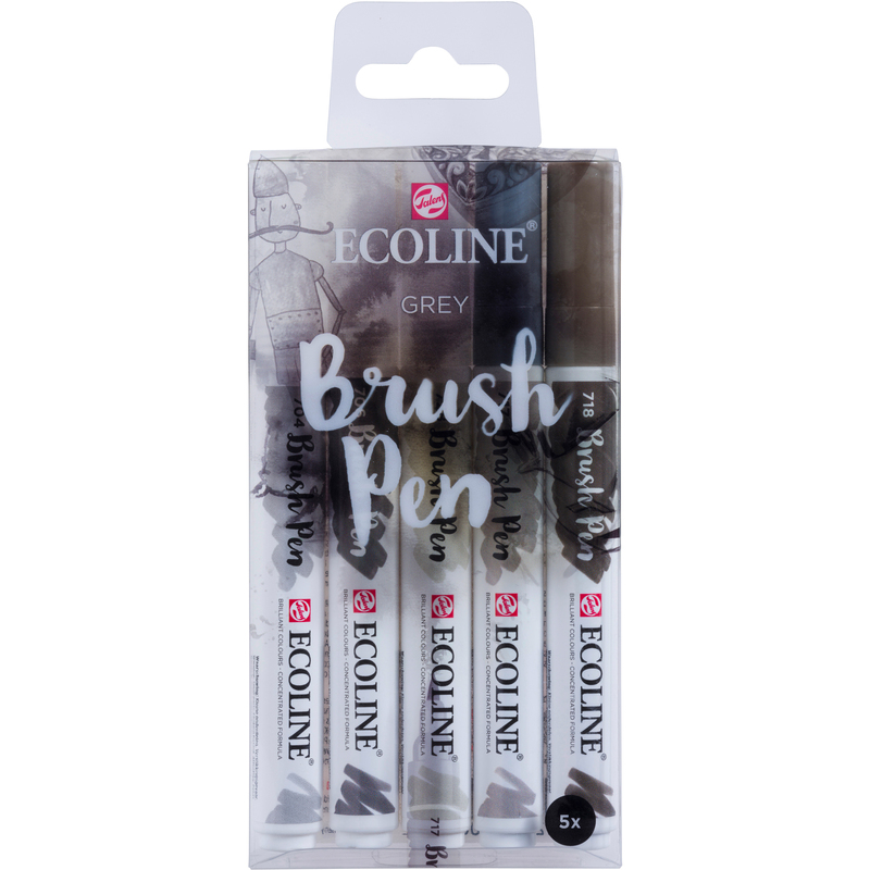 Ecoline Pinselstifte Brush Pen, 5 Stück, grau - 8712079408282_01_ow