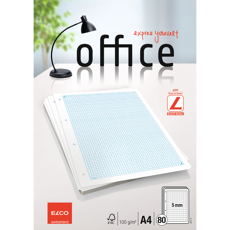 Elco Office feuilles de classeur, A4, quadrillé 5 mm avec marge 