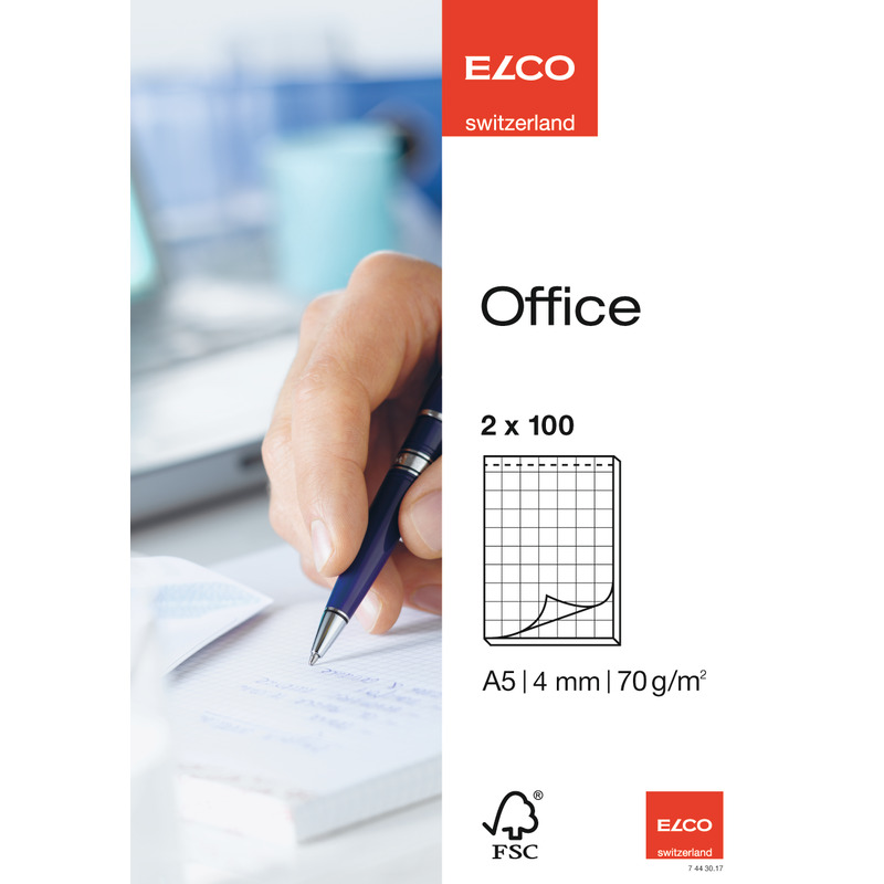 Elco Office Notizblock, 2 Stück, A5, kariert 4 mm mit Rand - 7610425353204_01_ow