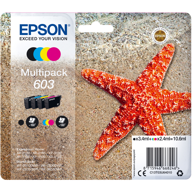 Epson 603 cartouches d'encre multipack, noir, cyan, magenta, jaune 