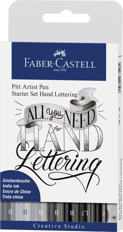 Faber-Castell feutres à l’encre de Chine Pitt Artist Pen, kit starter Hand Lettering, 9 pièces, assorties - 4005402671182_01_ow