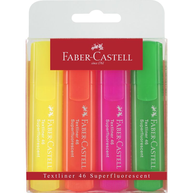 Faber-Castell Leuchtstift 46 Superfluorescent, 4er Etui, assortiert - 4005401546047_01_ow
