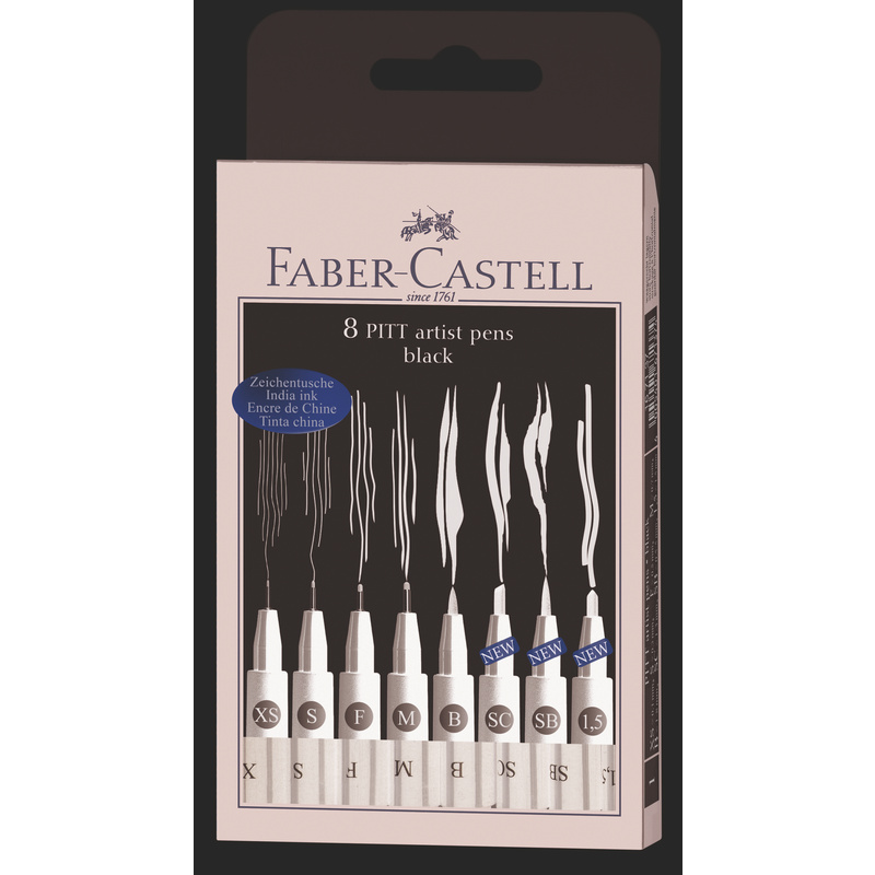 Faber-Castell stylos à encre Pitt Artist Pen, noir, étui de 8, noir - 4005401671374_01_ow
