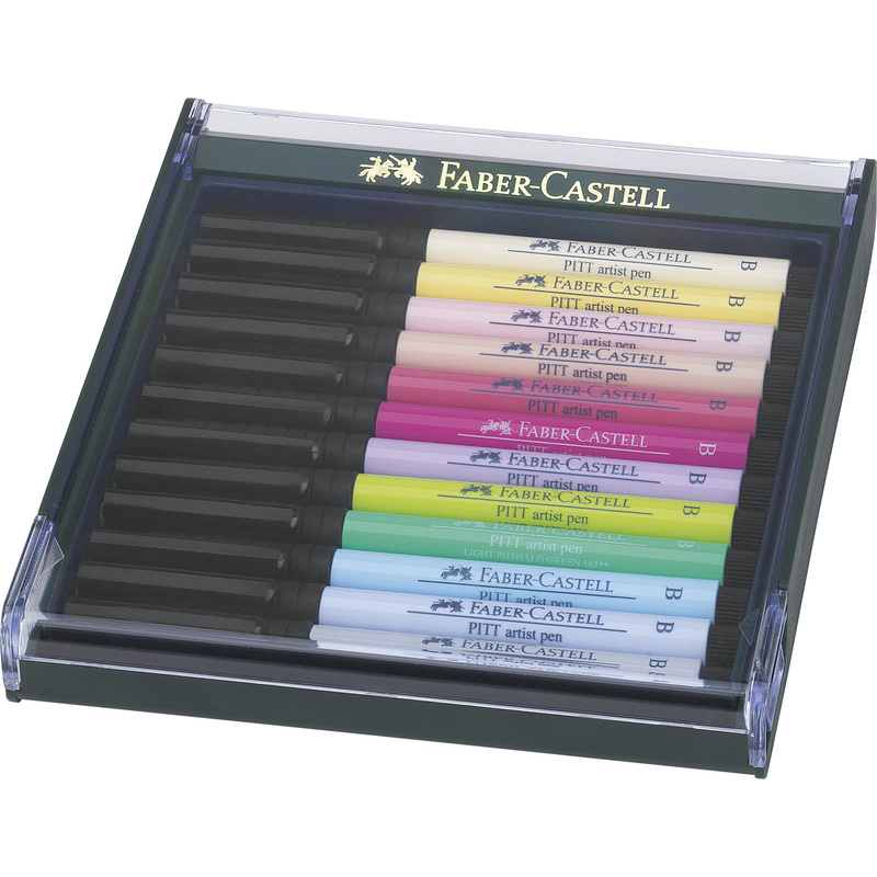 Faber-Castell stylos à encre Pitt Artist Pen, Set de Handlettering, étui de 12, assorties - 4005402674206_01_ow