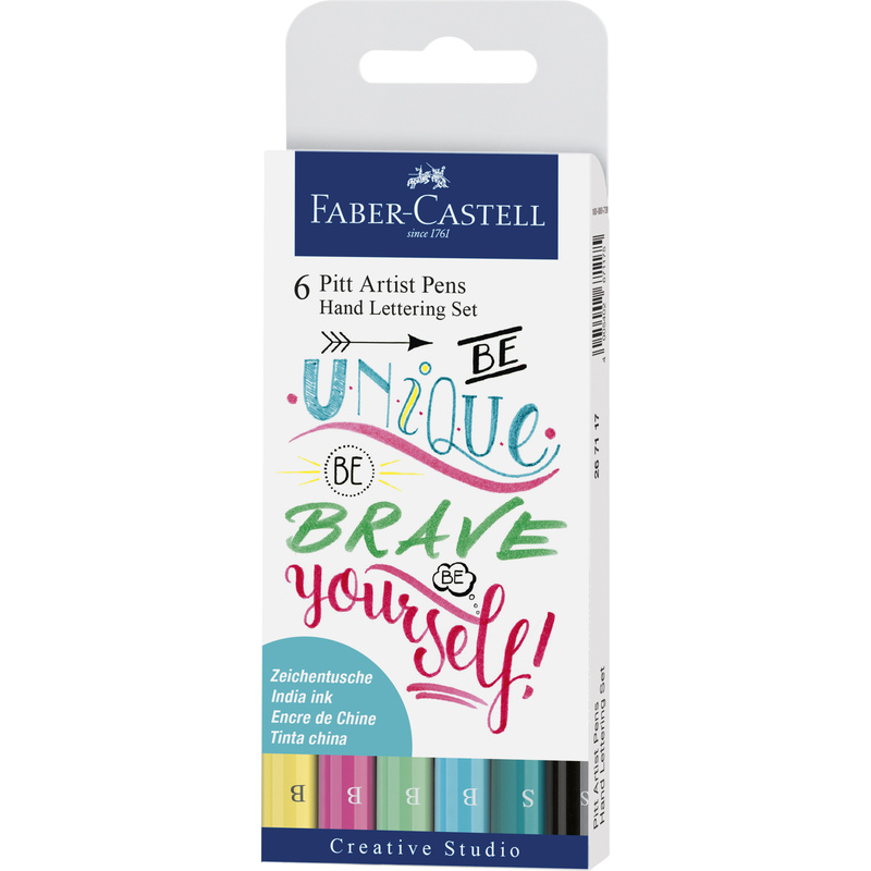 Faber-Castell Tuschestifte Pitt Artist Pen, Handlettering Set, Pastelltöne, 6er Etui, assortiert - 4005402671168_01_ow