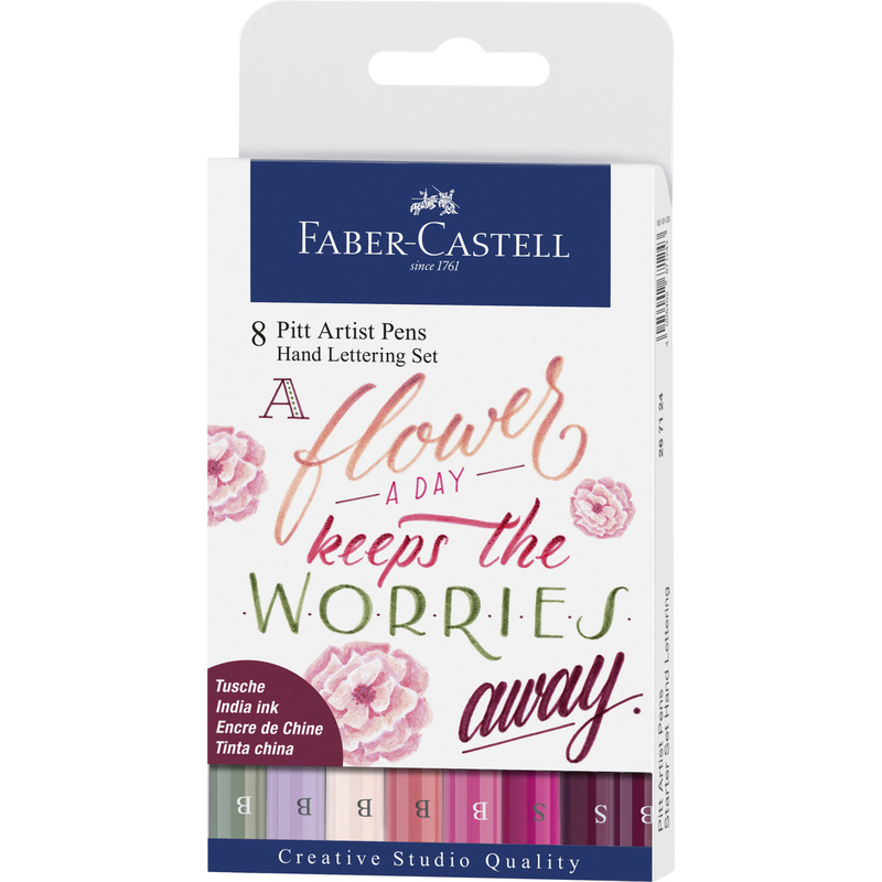 Faber-Castell Tuschestifte Pitt Artist Pen, Handlettering Set, pink, 8er Etui, assortiert - 4005402671243_01_ow