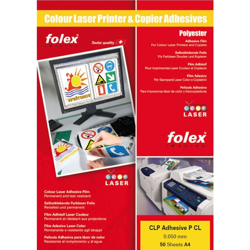 Folex selbstklebende Laserfolien, CLP Adhesive P CL, 50 Stück, transparent, A4 - 7610689081219_01_ow