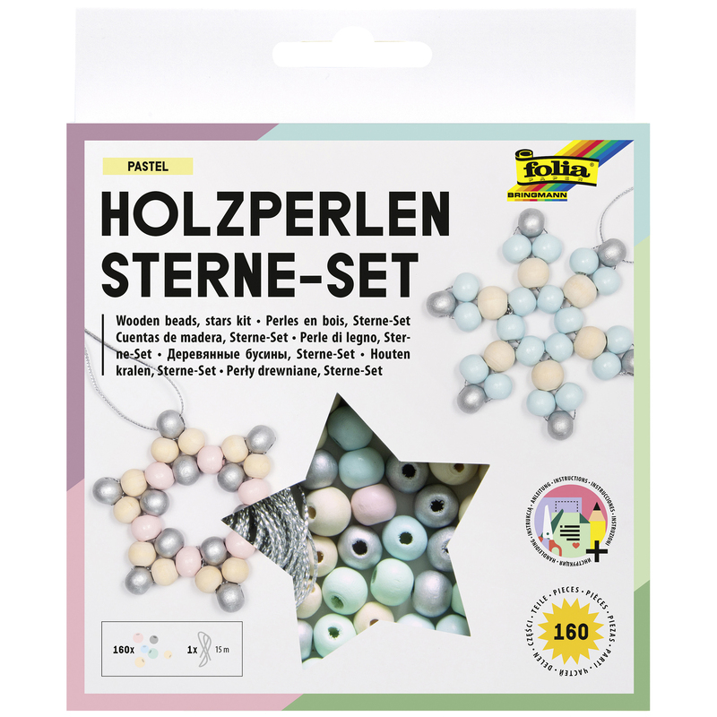 Folia Holzperlen Sterne-Set, pastel, mehrfarbig - 4001868124712_01_ow