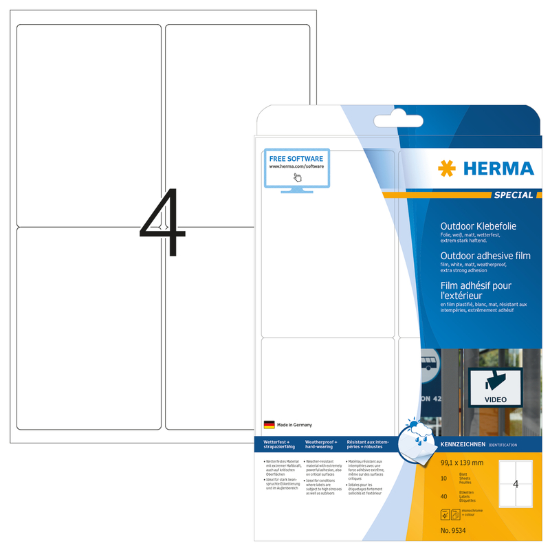 Herma Etiketten Outdoor, extra stark, 9534, 99.1 x 139 mm, 10 Blatt - 4008705095341_02_ow